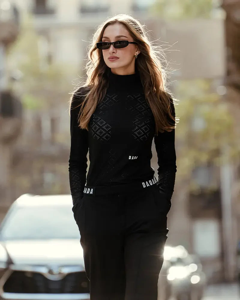 Calder Long Sleeve Turtleneck Top in Black
