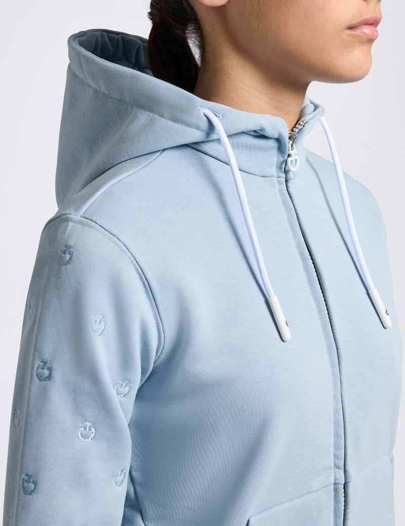 Girl's Diagonal Logo Print Zip Hoodie in Blue Fog